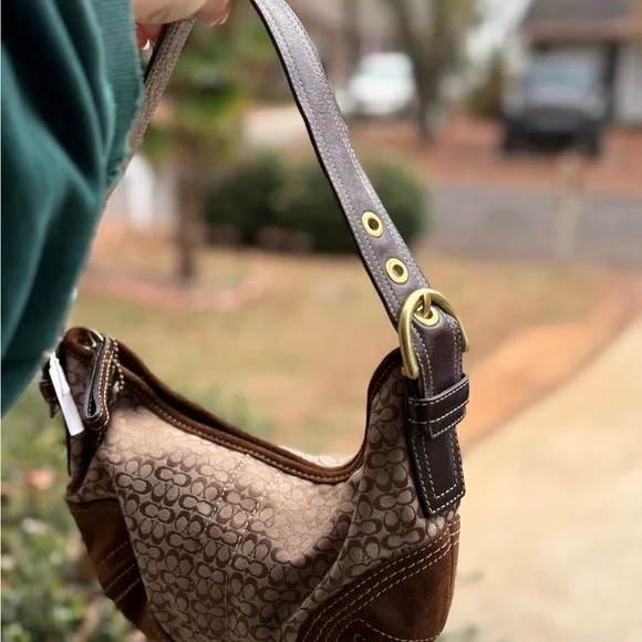 Vintage Coach Y2K 2000s Brown Leather Suede  Mini Shoulder Bag - Picture 8 of 8